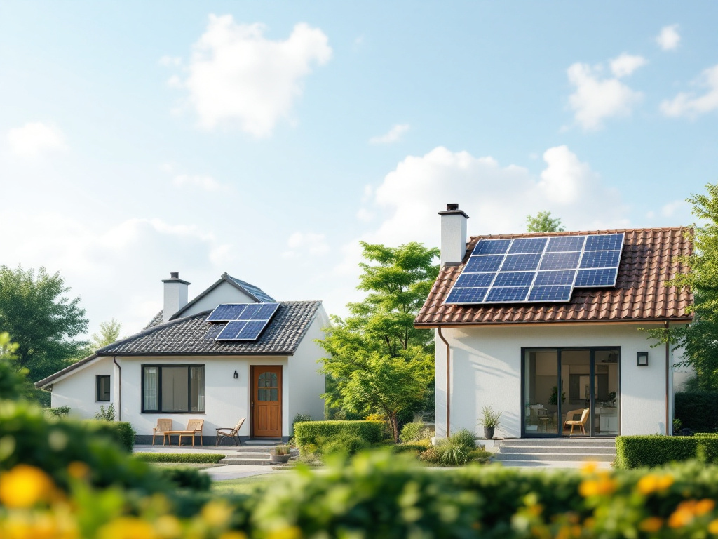 複数の住宅における太陽光パネル設置のシーン