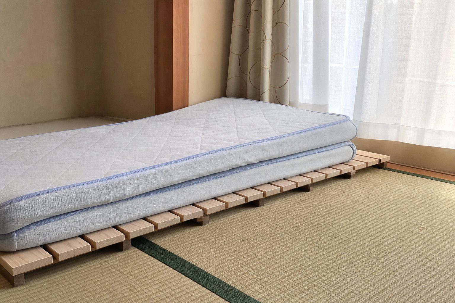 畳の上にすのこを敷き、その上にマットレスを載せた状態